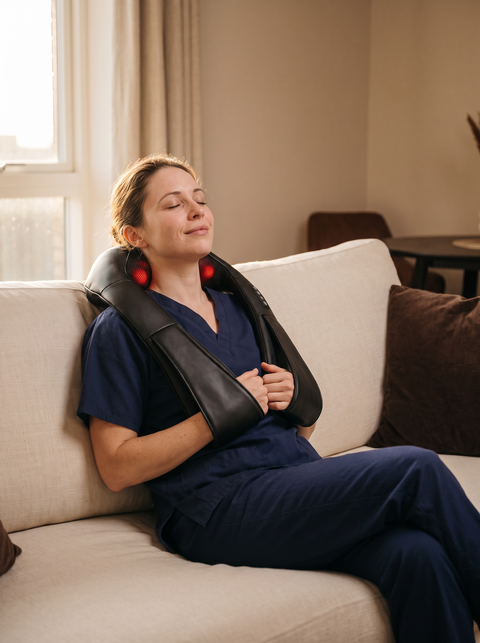 Heated neck and shoulder massager in the Night Shift Recovery Set