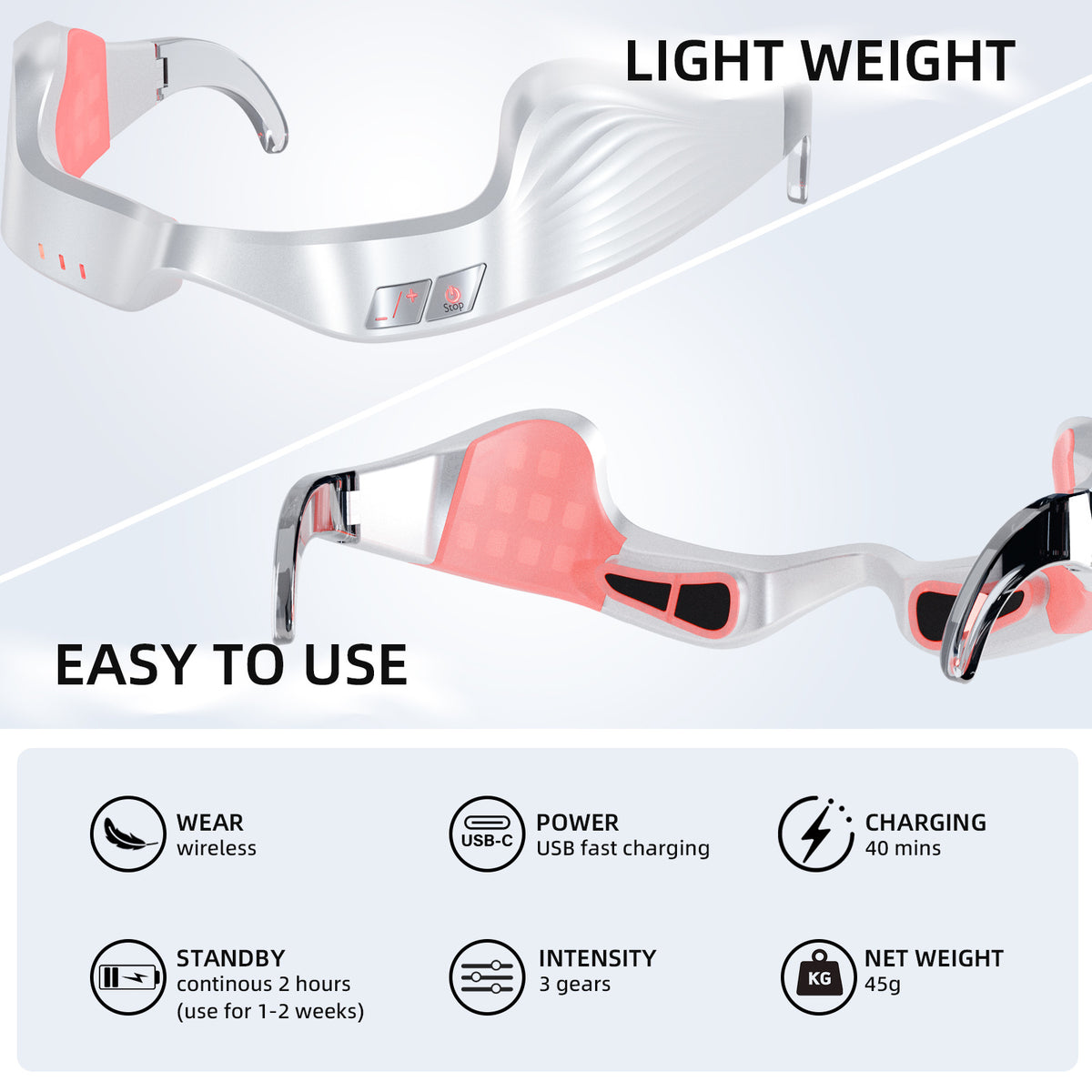 EMS Microcurrent Eye Massager with Red Light Therapy